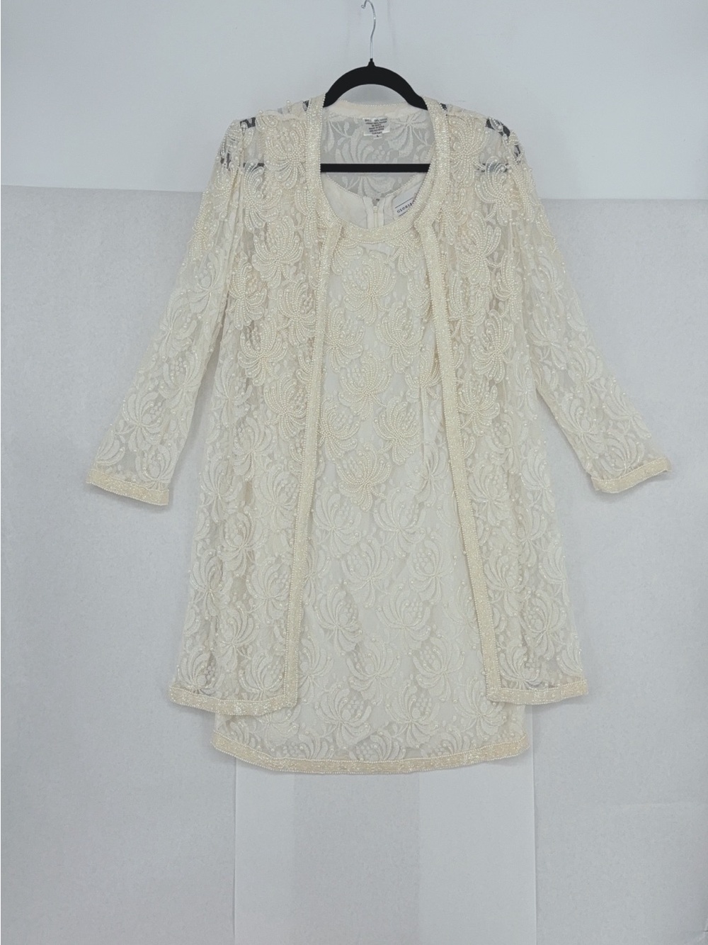 Gloria Vanderbilt Cream Beaded Lace Dress And Coat Size L